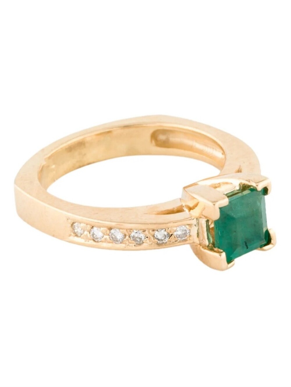 14K Estate Yellow Gold Emerald and Diamond Cocktail Ring